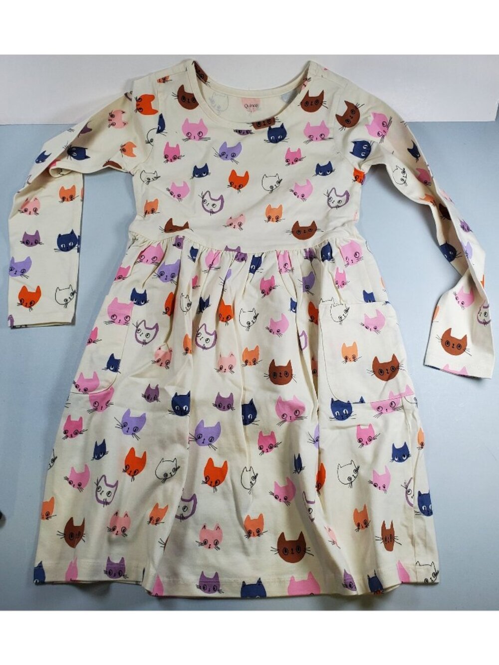 Quince Organic Cotton Long Sleeve Fit and Flare Pocket Dress Girls Size 7 Y NWT